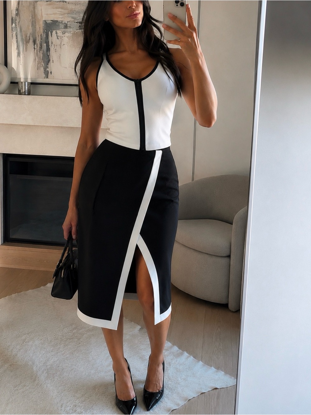 Worn by Chrishell Stause: Nicole Frank Skirt + Top Set